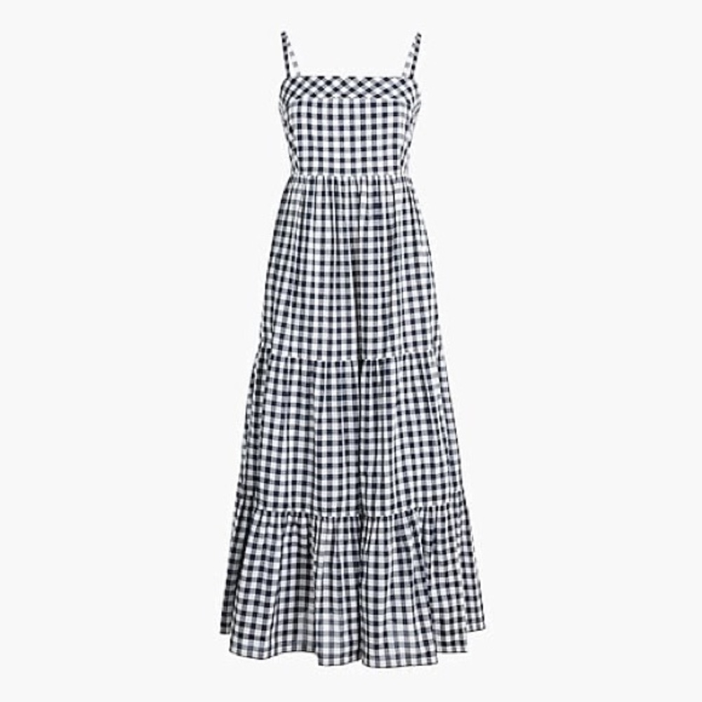 Navy gingham tiered dress from J.Crew Factory